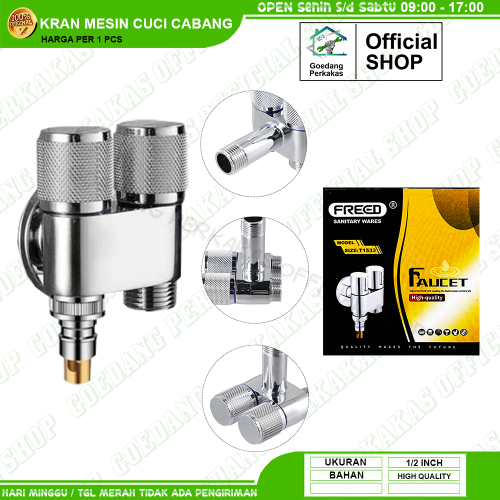 Kran Air Mesin Cuci Cabang 2 Stainless 1/2 Inch Freed / Kran Cabang Mesin Cuci