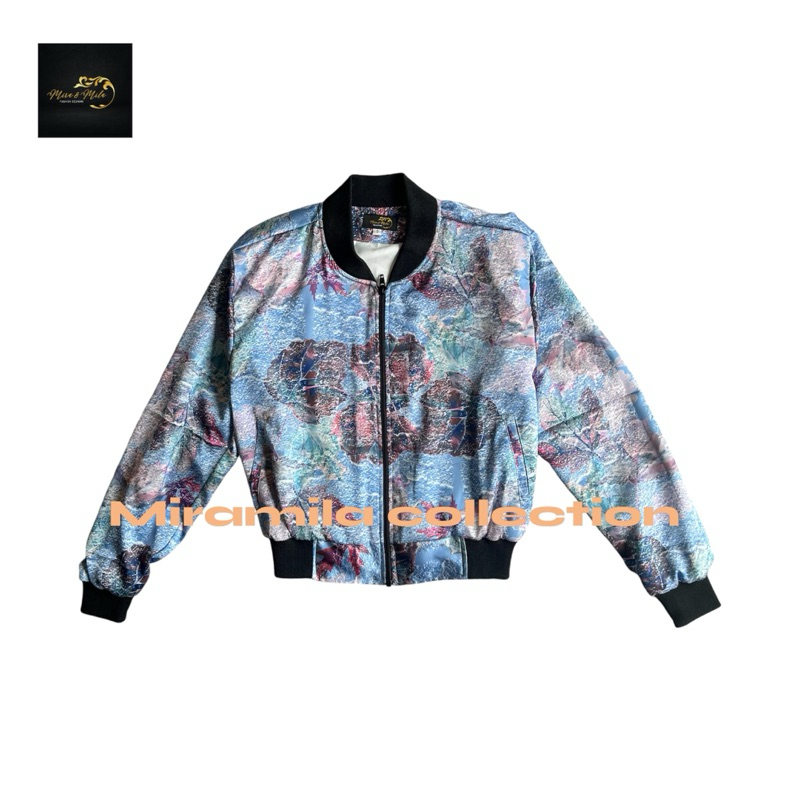 Mira mila collection Bomber wanita / pria bahan silk Blue soft Original