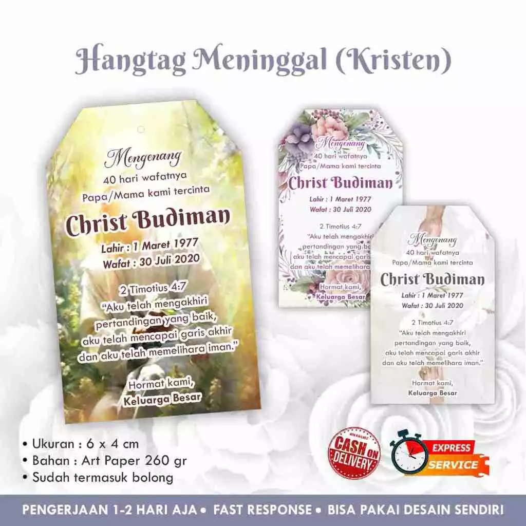 

Hangtag Tahlil (Kristen / Katolik) / Wafat / Kartu ucapan / Custom hangtag