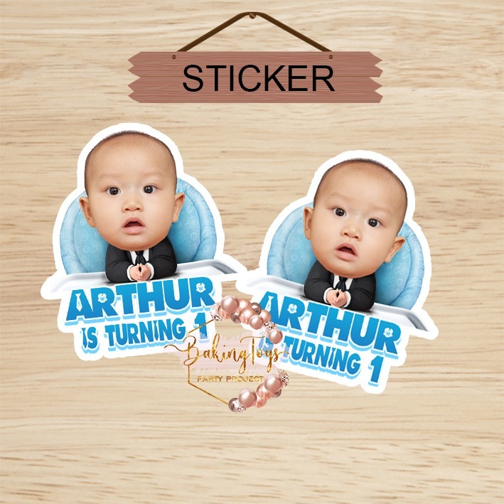 

Sticker Birthday Tempelan Ultah Pudding / Box - Cutting Bentuk Foto Anak Baby Boss