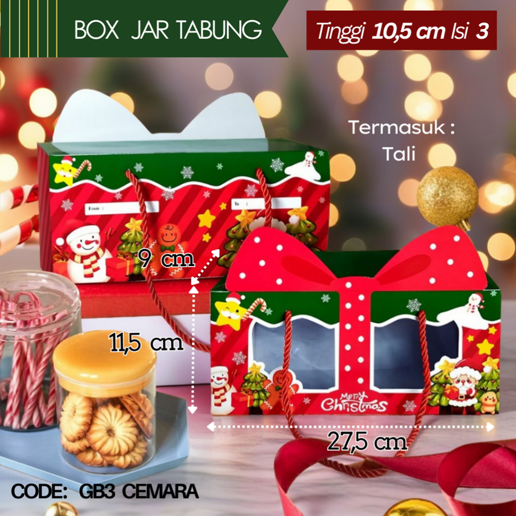 

Handle Box Natal 3 Toples Jar PET Tabung 500ml 600ml / Paperbag Hampers Christmas GB3