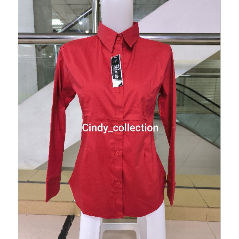KEMEJA MERAH WANITA POLOS LENGAN PANJANG KATUN STRIT KEMEJA MERAH WANITA KEMEJA CEWEK MERAH