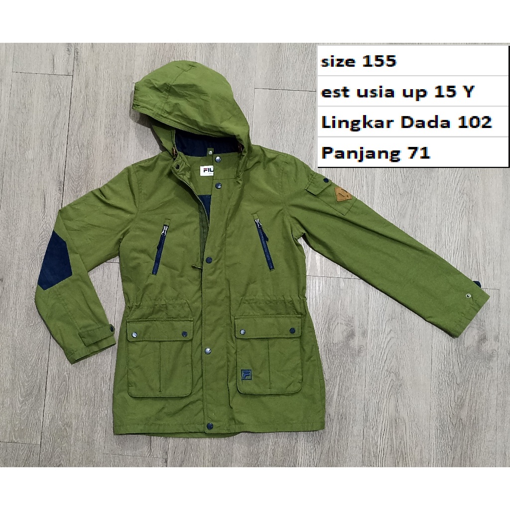 Jaket F I L A - Jaket Outdoor Waterproof Parka Hoodie Preloved Second Anak Remaja Dewasa