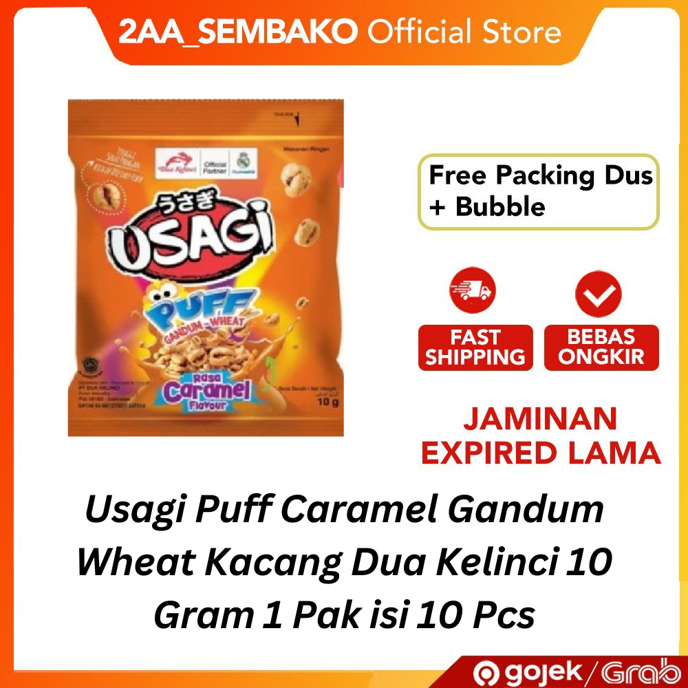 

Usagi Puff Caramel Gandum Wheat Kacang Dua Kelinci 10 Gram 1 Pak isi 10 Pcs