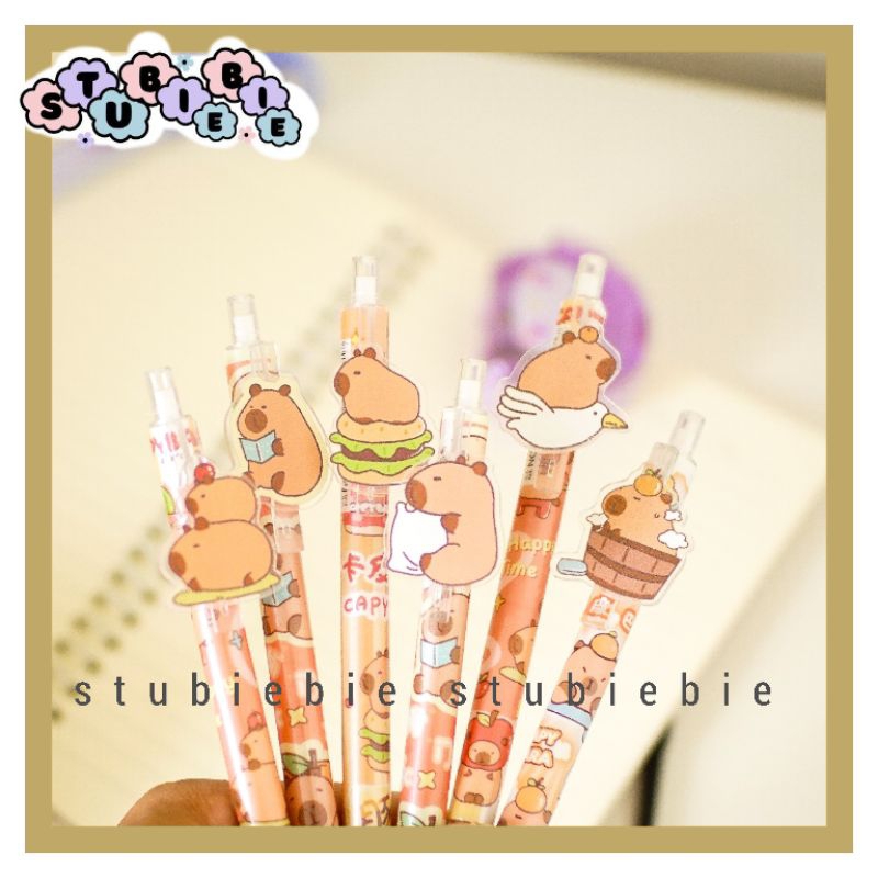 

6pcs Pulpen Cetek Karakter Akrilik Capybara seri pen bolpen
