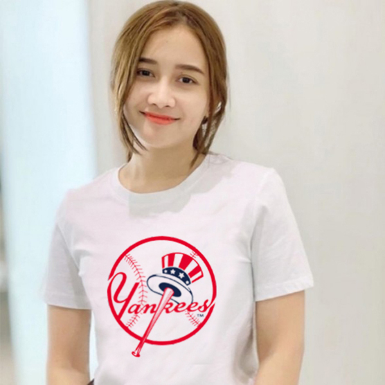 Casual Unisex Tshirt NY Yankees  Tshirt Bahan 100% Cotton White | Tangan Pendek & Tangan Panjang | T