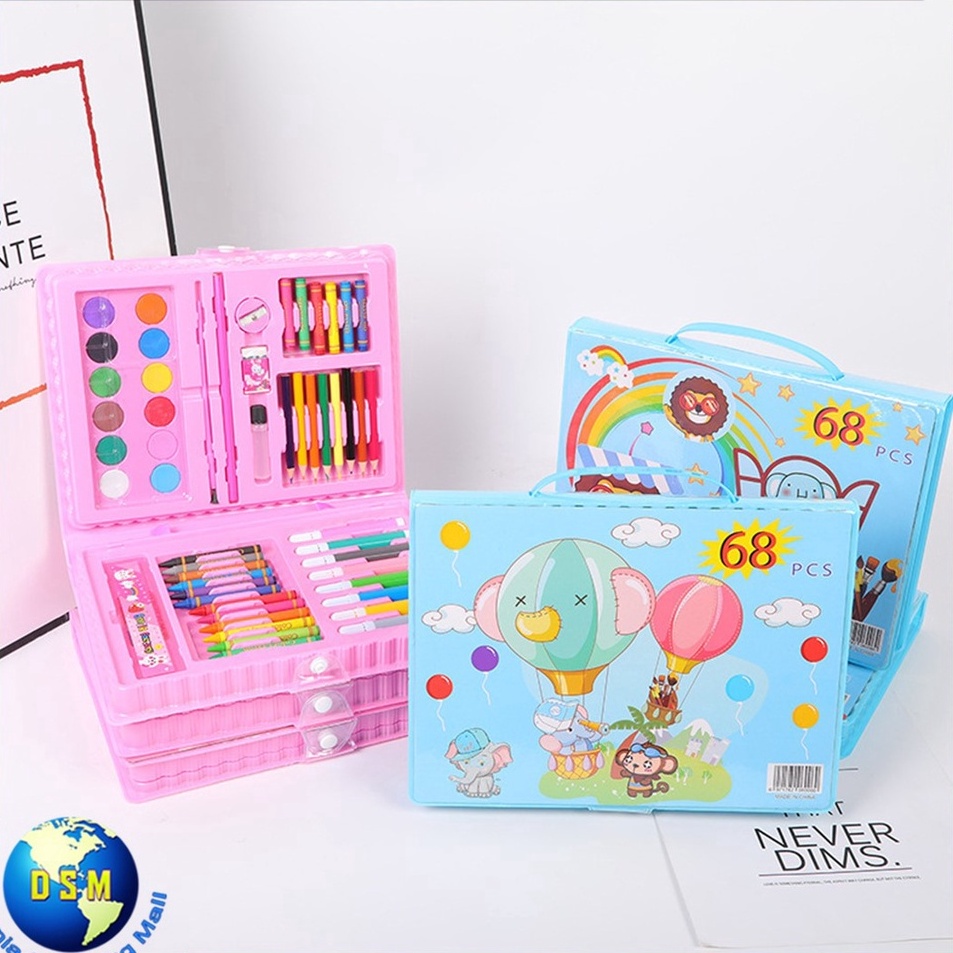

New Sale DSM Drawing Set 68Pcs Oil Pastel Crayon 68 IN 1 Set Krayon Mewarnai dan Melukis Lengkap dengan Cat Air Alat Mewarnai Anak Anak Bentuk Koper