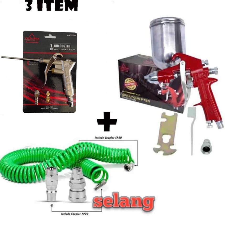 Kejar Sekarang  PAKET Spray Gun  Alat Semprot Cat spet Spray Gun F75G Semprotan Cat Kompresor Angin 
