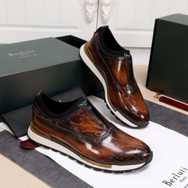 Sepatu berluti sneaker pria mirror shoes mewah sepatu cowok slip on