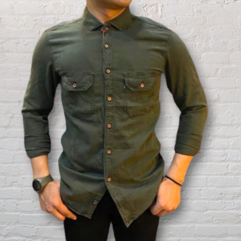 PAYORA Kemeja Jeans Pria Terbaru Kemeja Jeans Denim Polos Hitam Premium Quality Hijau Army