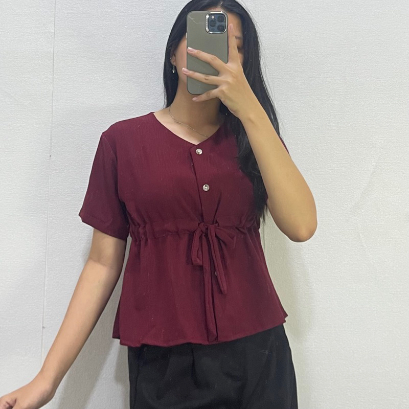 Atasan blouse serut wanita || semi kemeja fashion serut tali || Atasan murah