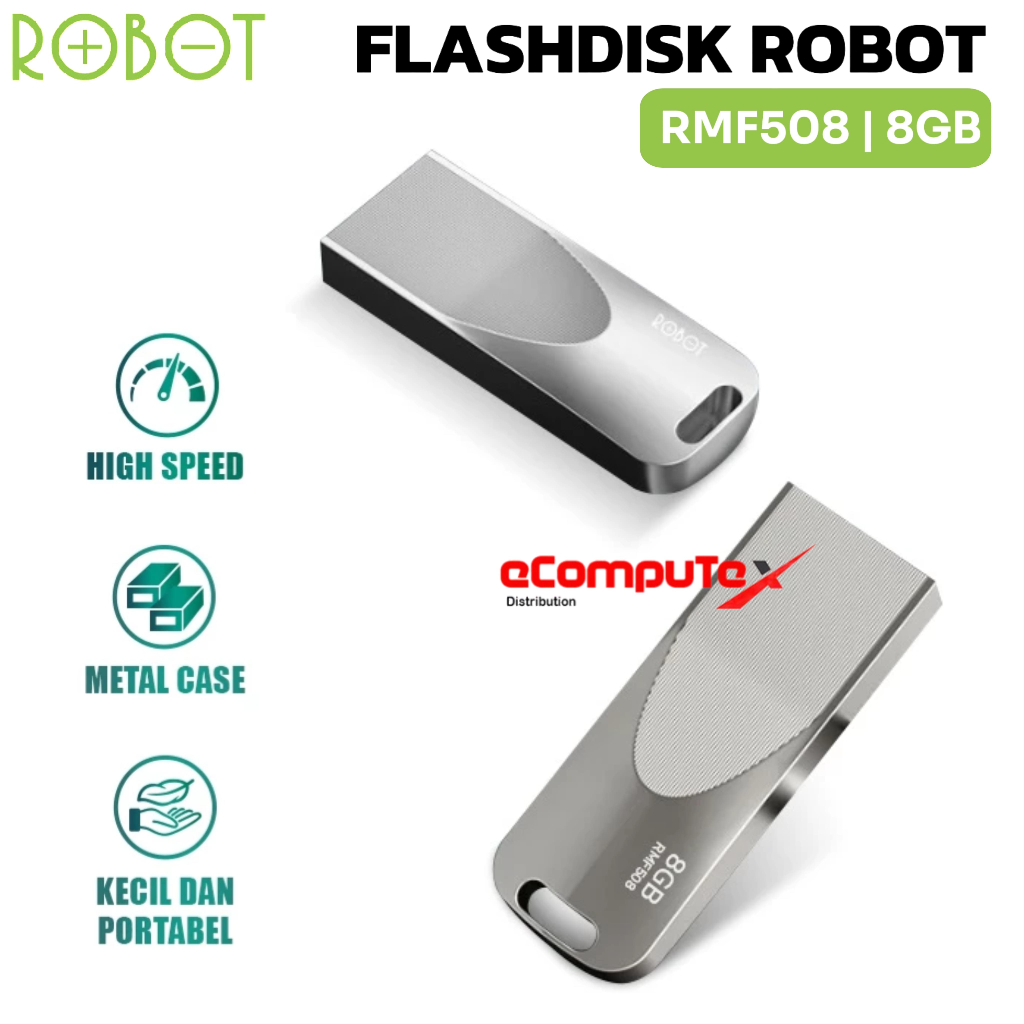 ROBOT FLASHDISK RMF508 8GB | RMF516 16GB FLASHDISC FULL METAL SILVER PORTABLE COMPATIBLE FOR ALL WIN