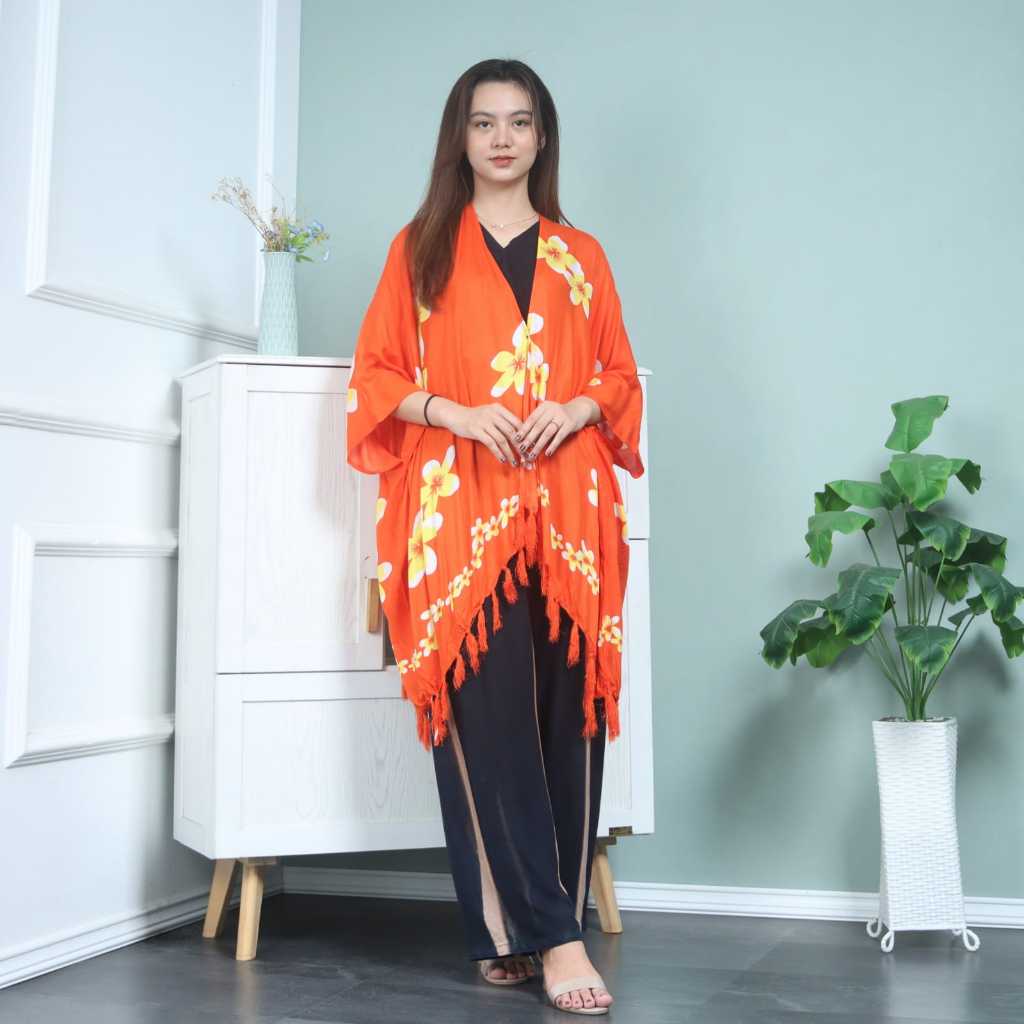 Cardigan Pantai Auter MOTIF BUNGA JEPUN Bali Outer Rumbai Rayon Allsize