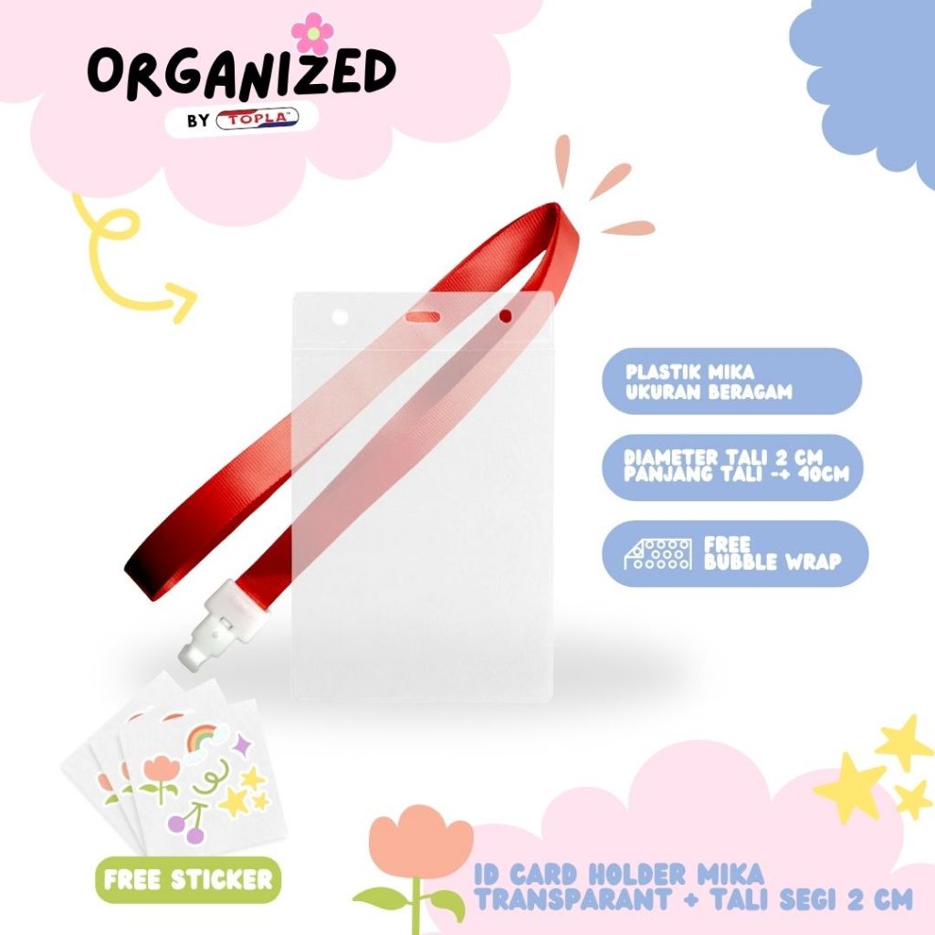 Id card mika dan tali segi 2 cm lanyard kartu tanda identitas pengenal Topla
