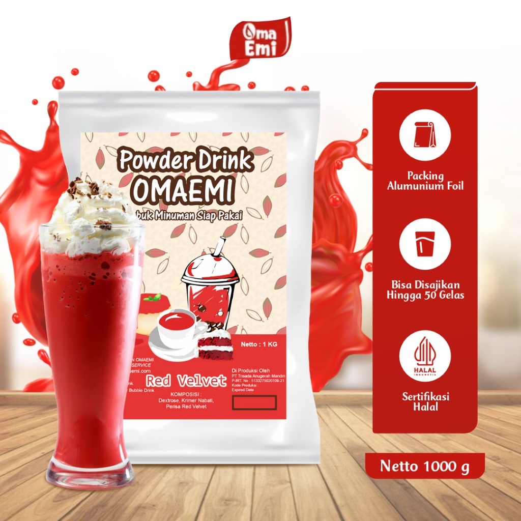

Bubuk Minuman OmaEmi Powder Drink Rasa Red Velvet Aneka Varian Kemasan 1 Kg Halal