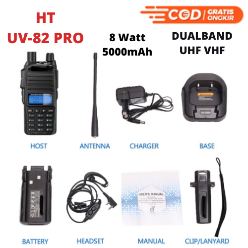 terbaik HT BF UV82 PRO 8Watt 5000mAh Dualband UHF VHF walkie talkie jarak jauh original bergaransi