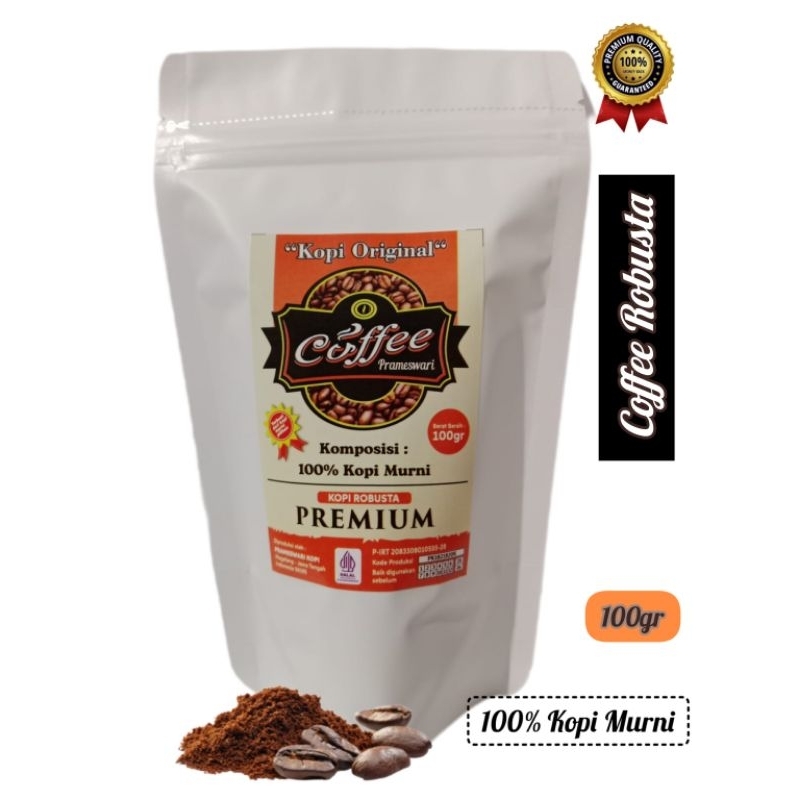 

Kopi Bubuk Robusta PREMIUM 100% Murni, Kopi Original PRAMESWARI dikemas 100gr merupakan kopi asli