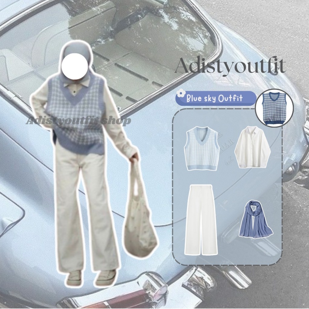 one set outfit korea/ korean style/ outfit ulzzang/ (set 33 vest soft blue)