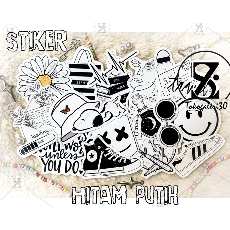 

25PCS STIKER HITAM PUTIH STIKER AESTHETIC MURAH STIKER BINDER SUDAH CUTTING