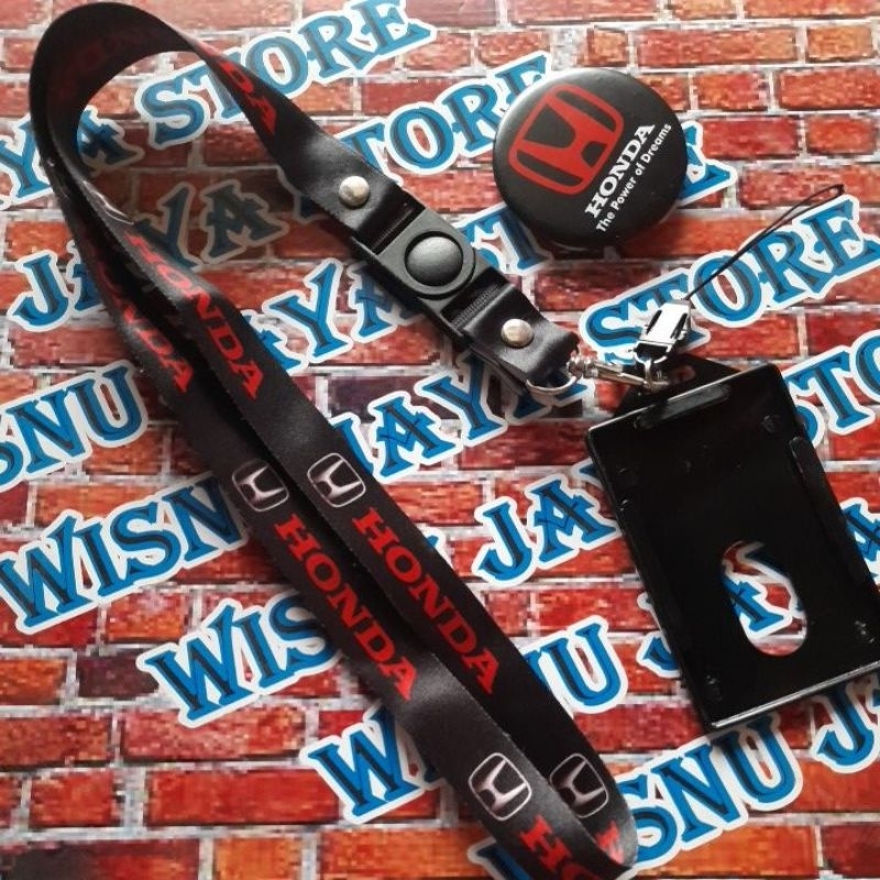 

lanyard tali idcard layer Honda mobil hitam plus holder bonus pin dan strap hp