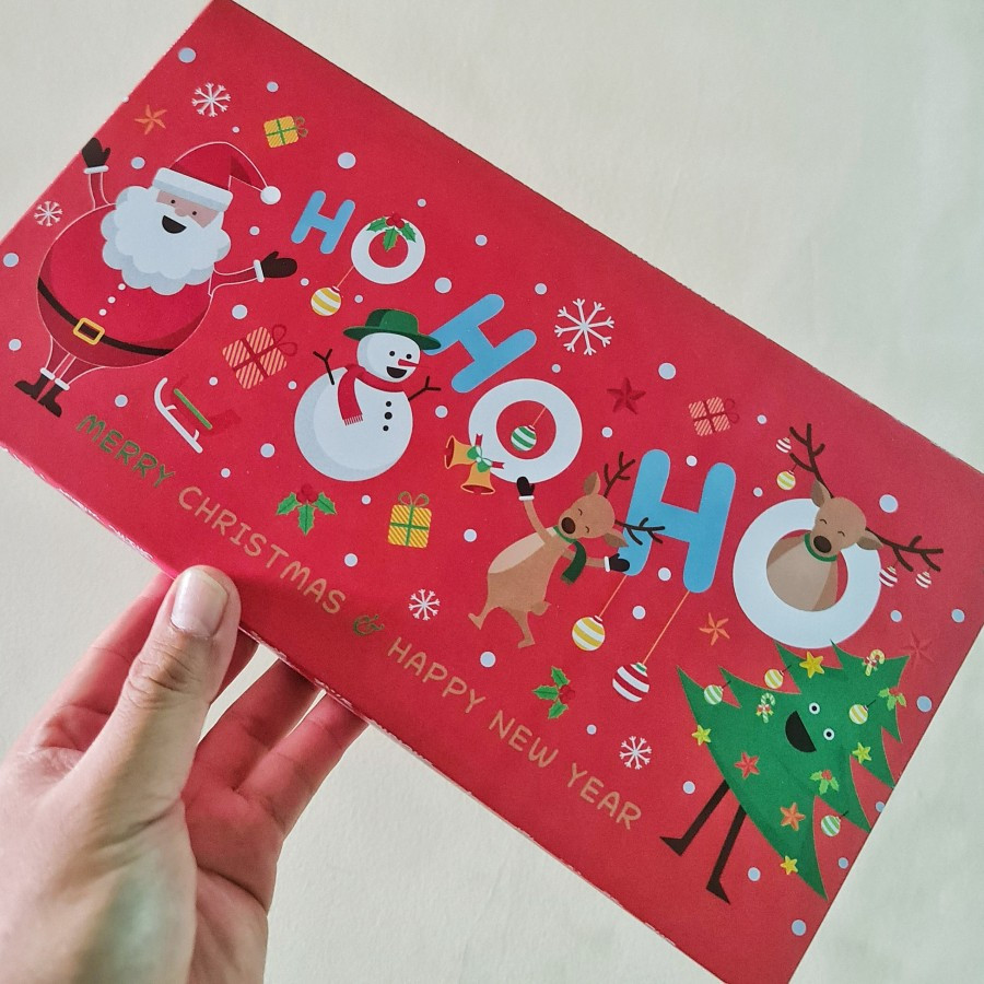 

( 5 pcs ) kotak kue karton ivory motif tutup imlek ho ho ho muat 2 toples bulat kue kering 500 gr box packaging kue christmas ukuran 29x15x7cm