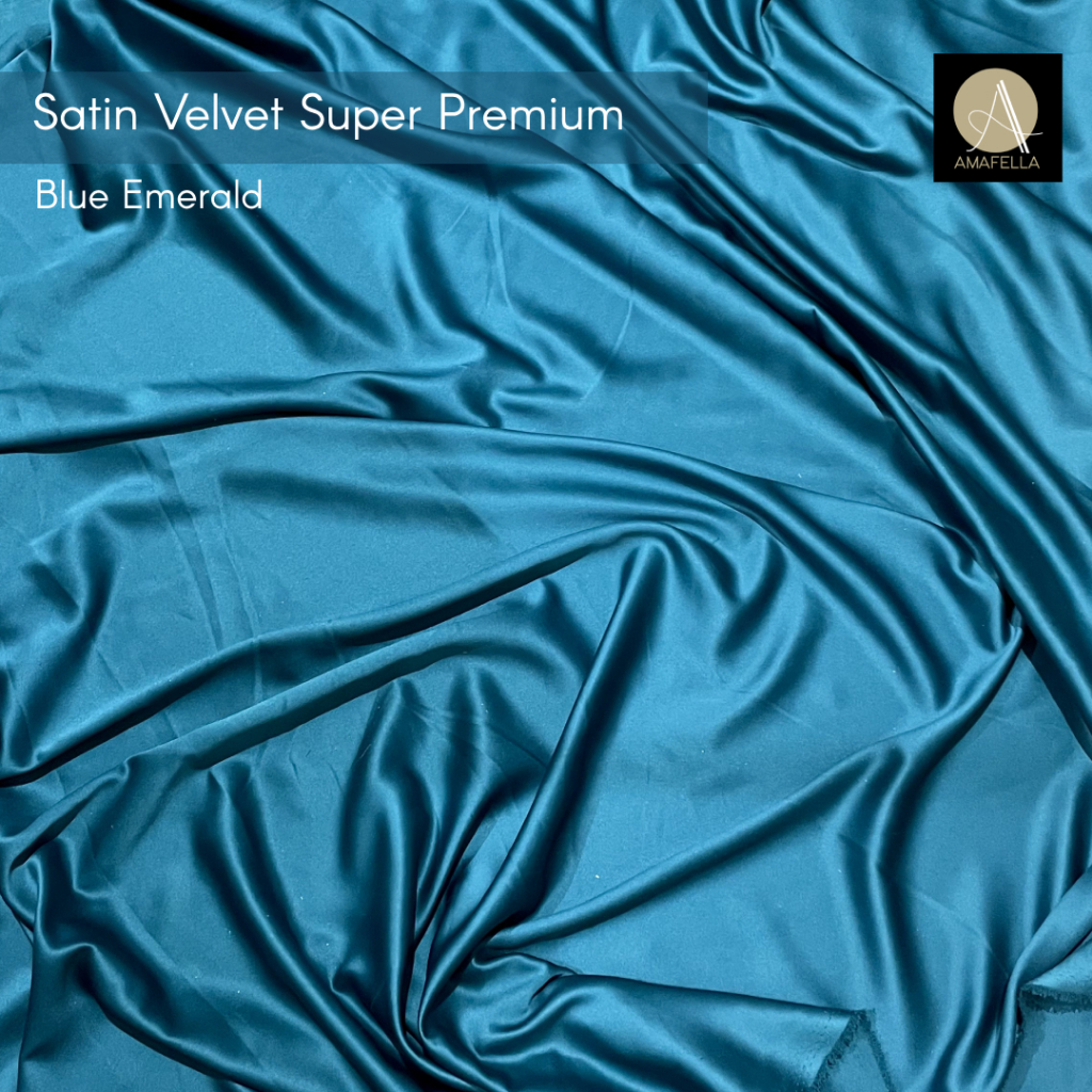 1/2 meter Kain Satin Velvet Super Premium Bahan Bridesmaid Seragaman Warna Biru Emerald