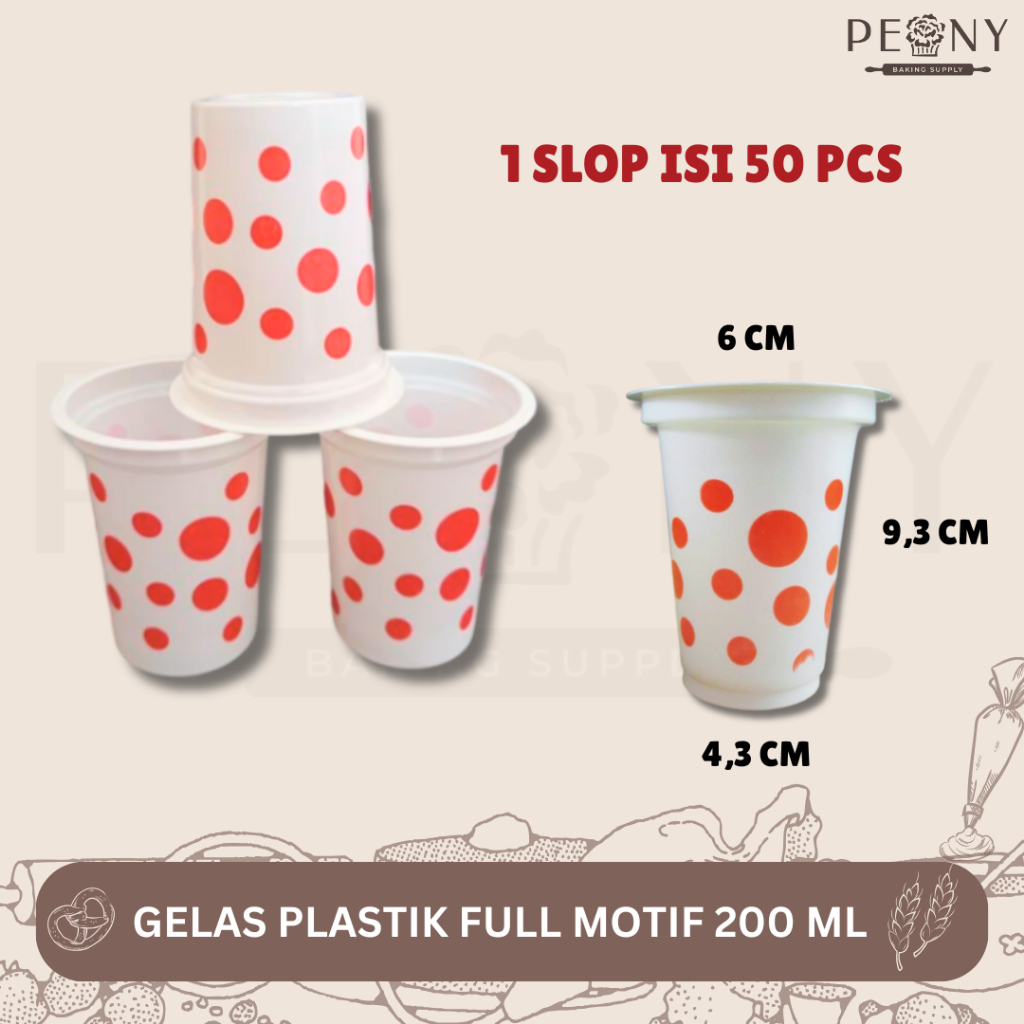 GELAS PLASTIK FULL MOTIF 200 ML/GELAS PLASTIK POLKADOT/GELAS PLASTIK UNTUK MINUMAN PESTA