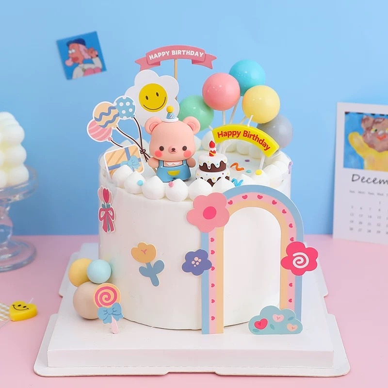 CAKE TOPPER BEAR PESTA hiasan dekorasi tusukan aksesoris alat kebutuhan kue tar ulang tahun birthday