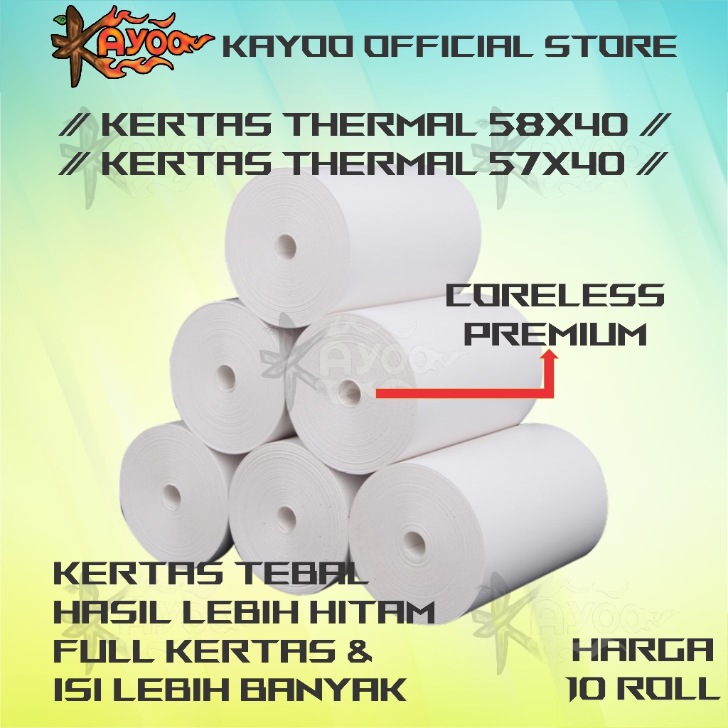 

KAYOO 10 ROLL VSC KERTAS STRUK KASIR 57x40 58X40 PPOB THERMAL POS RECEIPT MOBILE PRINTER 58MM