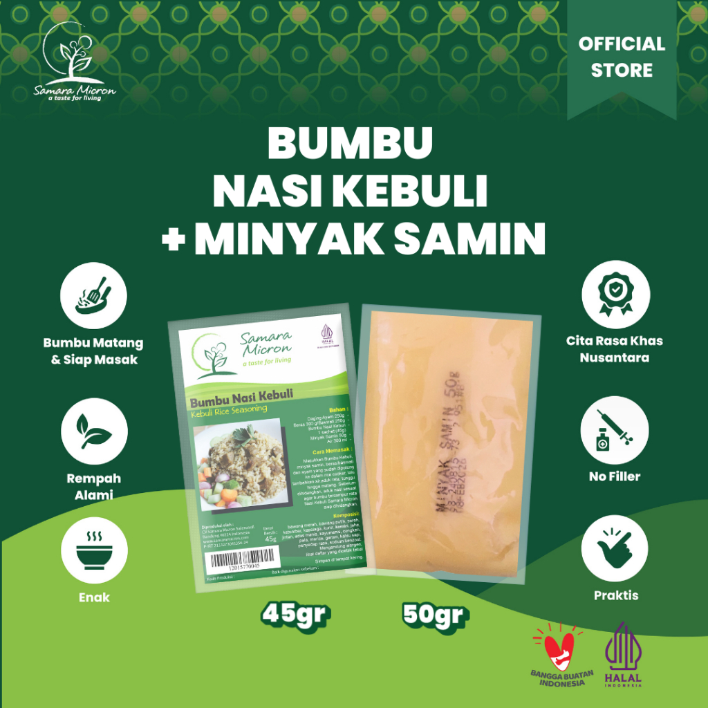 

Paket Bumbu Masak Nasi Kebuli + Minyak Samin & Beras Basmati 250G Samara Micron