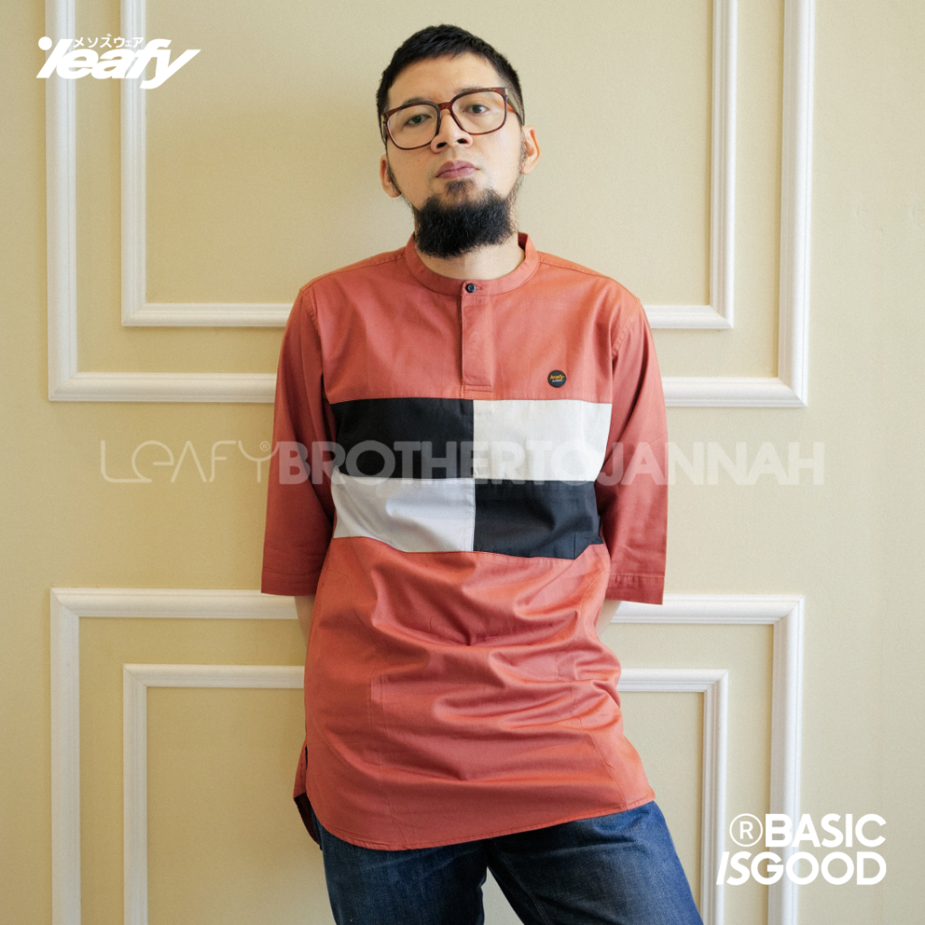 LEAFY SN-017 I BAJU KOKO KURTA PRIA LENGAN 3/4 MOTIF KOMBINASI BAHAN TWILL PREMIUM