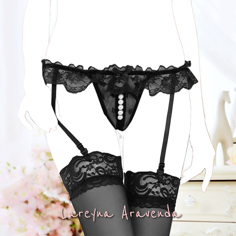 Lareyna Aravenda Celana Dalam Mutiara Lace Crotchless + Tali Garter Belt Sexy CD027