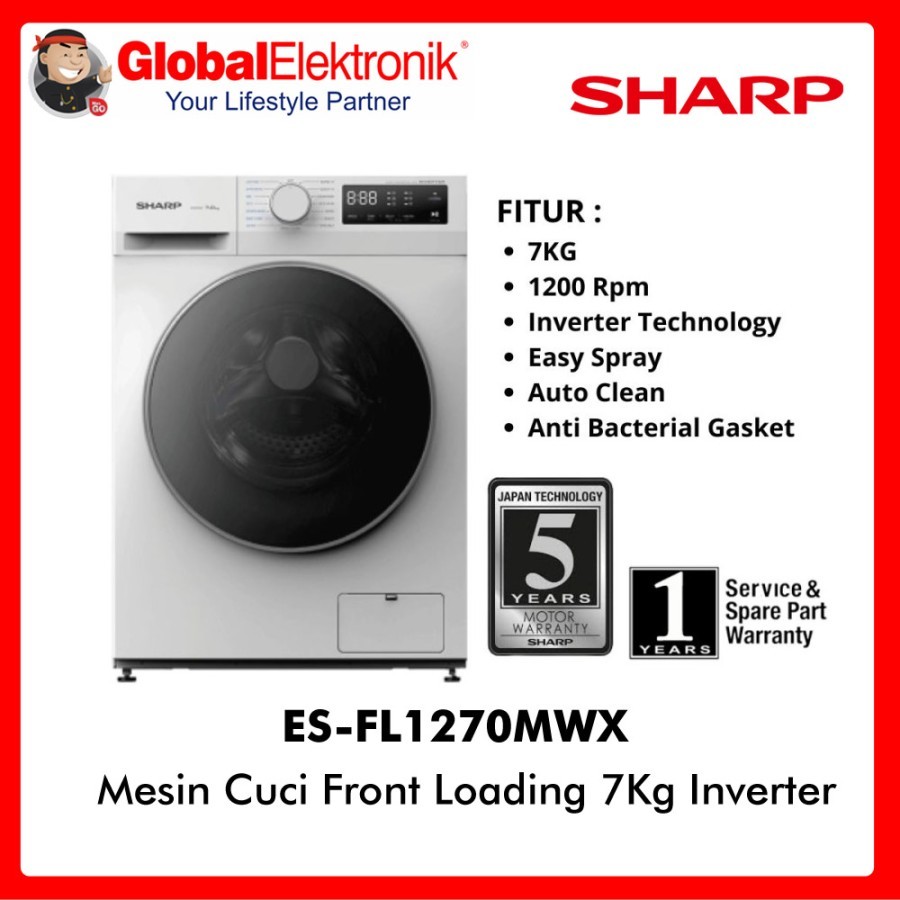 SHARP MESIN CUCI FRONT LOADING SHARP 7KG SHARP ES-FL1270MWX MESIN CUCI SHARP FRONT LOADING 7KG MESIN