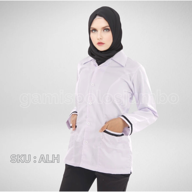 Baju Dinas Putih Wanita PDH Putih PNS Kemeja Putih Perawat Bidan Dokter List Hitam kekinian