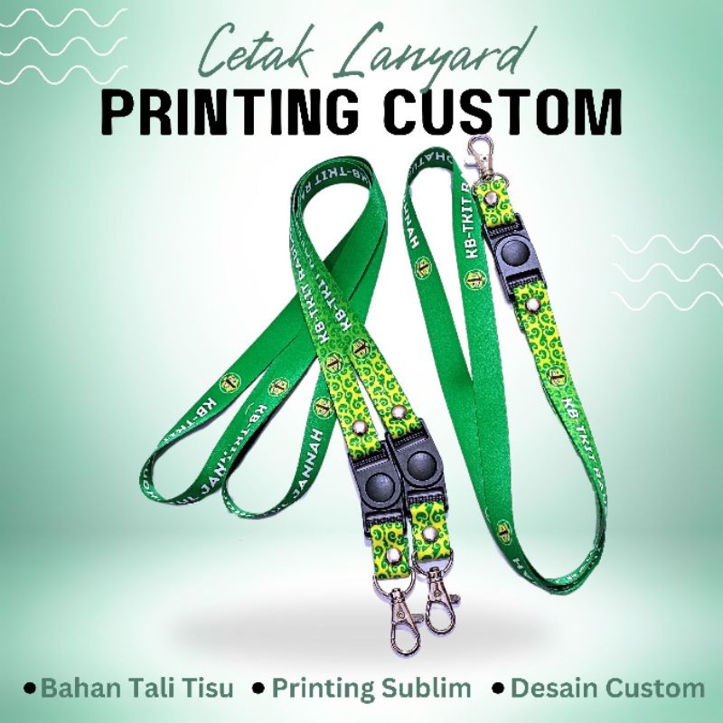 

CUSTOM LANYARD 1, 5 CM 2 SISI BAHAN TALI TISU FULL PRINTING SEMUA WARNA/ TALI ID CARD
