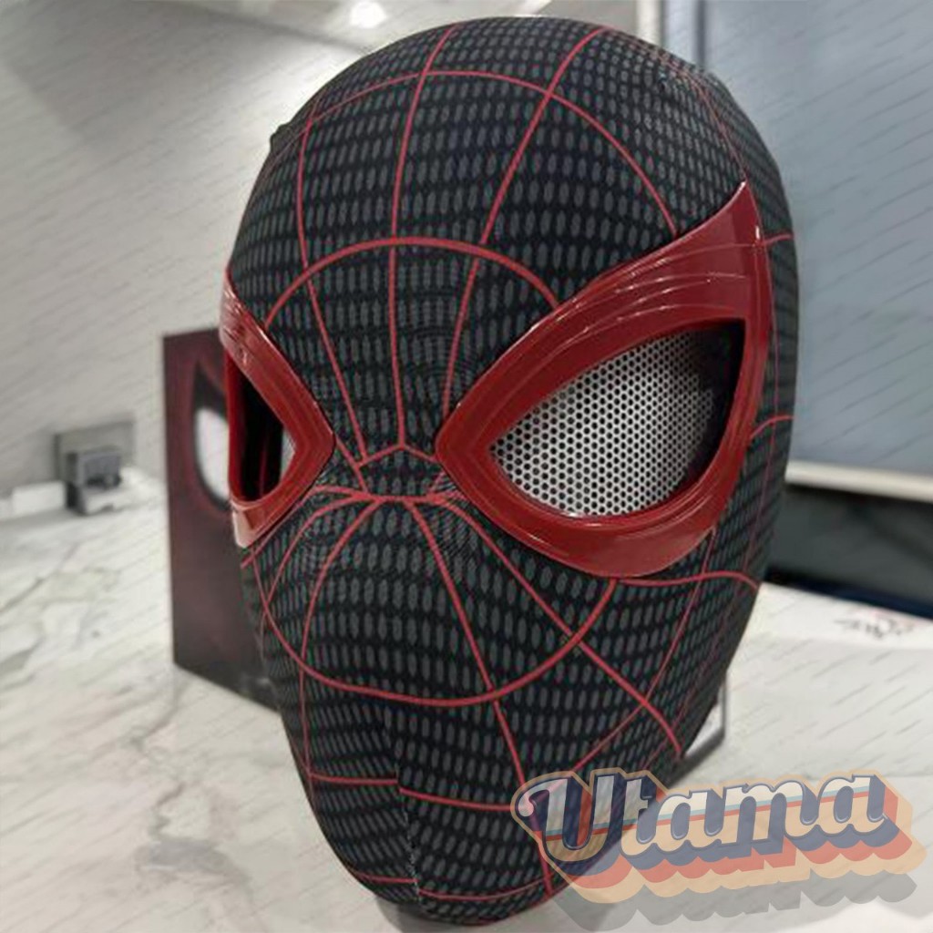 Spiderman Miles Morales Black Mask Topeng Elektik Manual Dengan Mata Bisa Bergerak Berkedip Kendali 