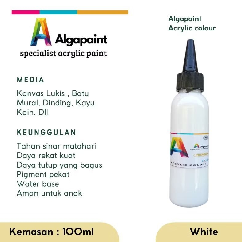 

Algapaint cat akrilik/mural/ lukisan/dinding/kayu/kain/sepatu/painting/catair/lukis/art/catlukis/acrylicpainting/melukis/alatlukis/acrylic/kuaslukis/senilukis/drawing/catminyak/acrylicpaint/pelukis/belajarlukis/perlengkapanlukis/hobilukis/white