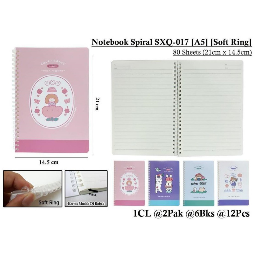 

WENGU NOTEBOOK SPIRAL SOFT RING COVER LOVE SAUCE - BUKU CATATAN SPIRAL 80 LEMBAR Sxq-017 - A5 B5