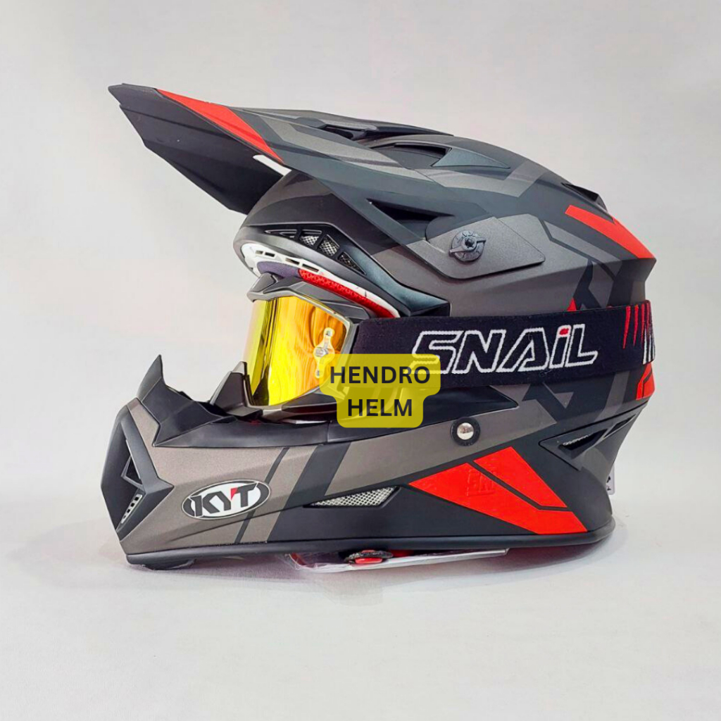 Helm Cross Kyt Jumpshot #3 Gunmetal Red Dop Google Trail