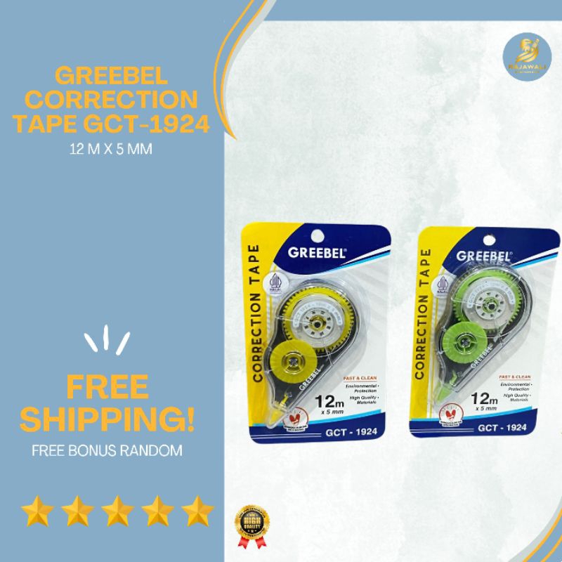 

Greebel Correction Tape GCT-1924/ Tip X Kertas/ 12M x 5MM/ HARGA TERJANGKAU KUALITAS TERBAIK!/ FREE BONUS RANDOM!