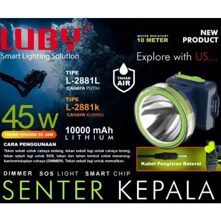 Diskon Minggu Ini  Senter Kepala LUBY 45 watt  LUBY 2881  L2881  L2881  2881 Kuning