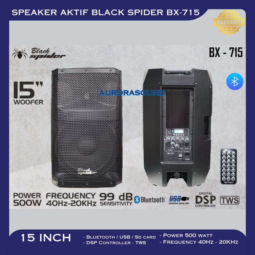 SPEAKER AKTIF BLACK SPIDER BX 715 SPEAKER 15 INCH  BLACKSPIDER BX715 BLUETOOTH ORIGINAL GARANSI