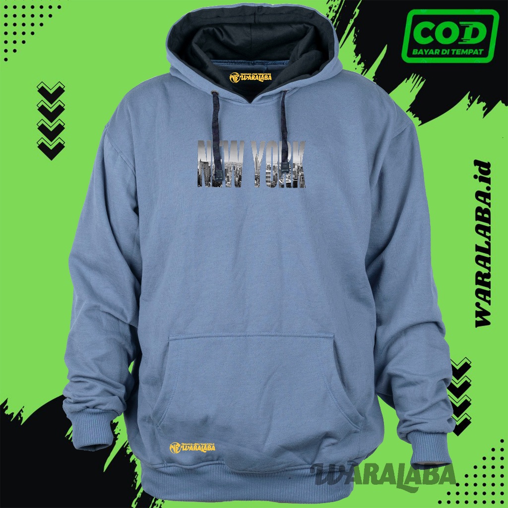 Sweater Hoodie Cowo Cewek Waralaba Brand Warna Denim Gold List New York Premium Quality Trend Masa K