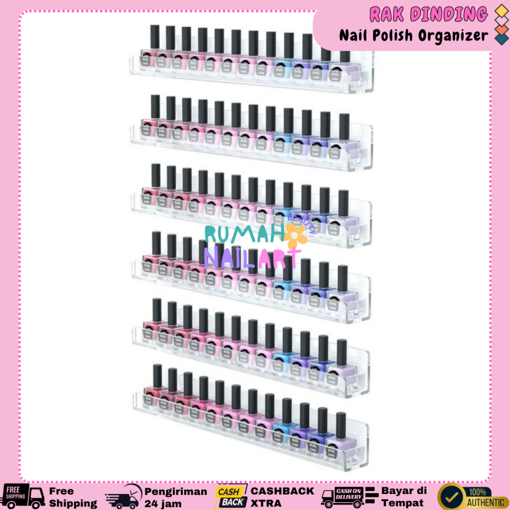Acrylic Display Organizer Nail Art Rak Tempel Dinding Aesthetic / Acrylic Tempat Pajangan Kutek Tran