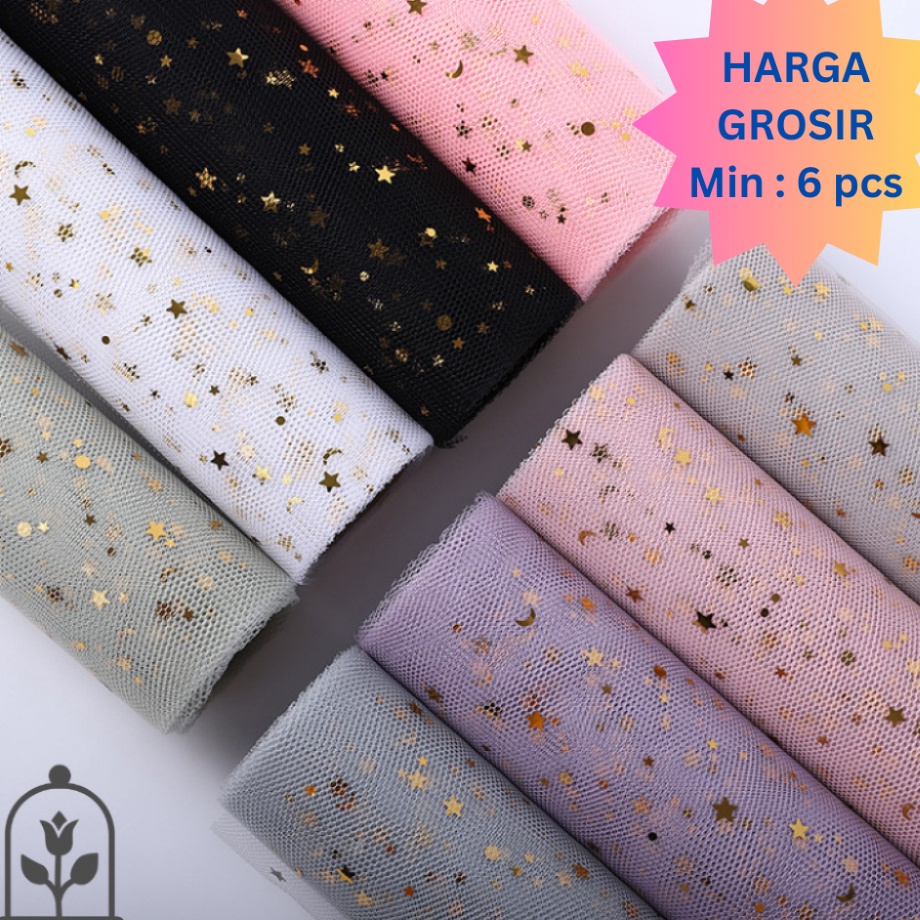 

Garansi Terhemat 1ROLL 48 cm x 45 cm Kertas Buket Motif JARING Glitter Bintang Star Bulan Moon