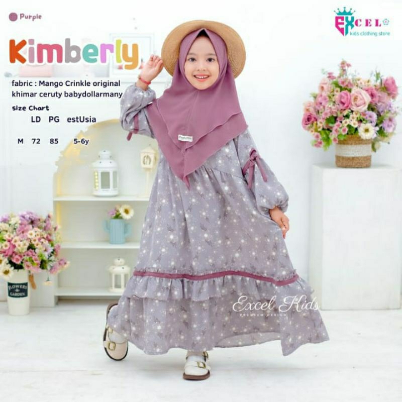 AMARY KIDS Kimberly Gamis Anak 5-6 Tahun Bahan Mango Cringkle Set Jilbab Ceruty Babydoll Setelan Gam
