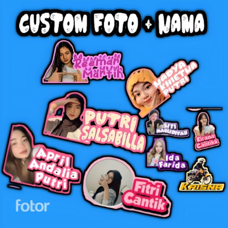 

sticker foto nama (2) pcs bahan hologram tahan air