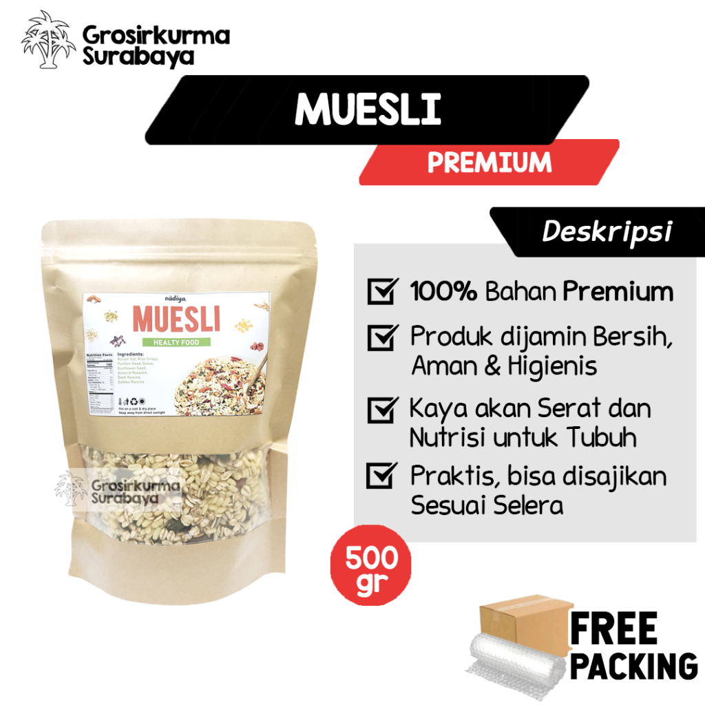 

MUESLI Original 500gr Oatmeal Sarapan Sehat Dried Food With Almond Sereal Sarapan Sehat Keluarga
