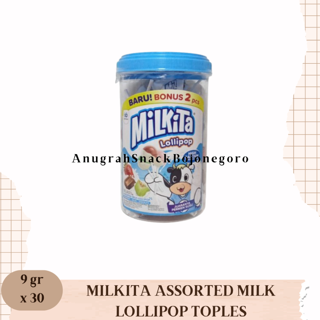 

Milkita Assorted Milk Lollipop Toples 9gr x 30 (BONUS 2 pcs)