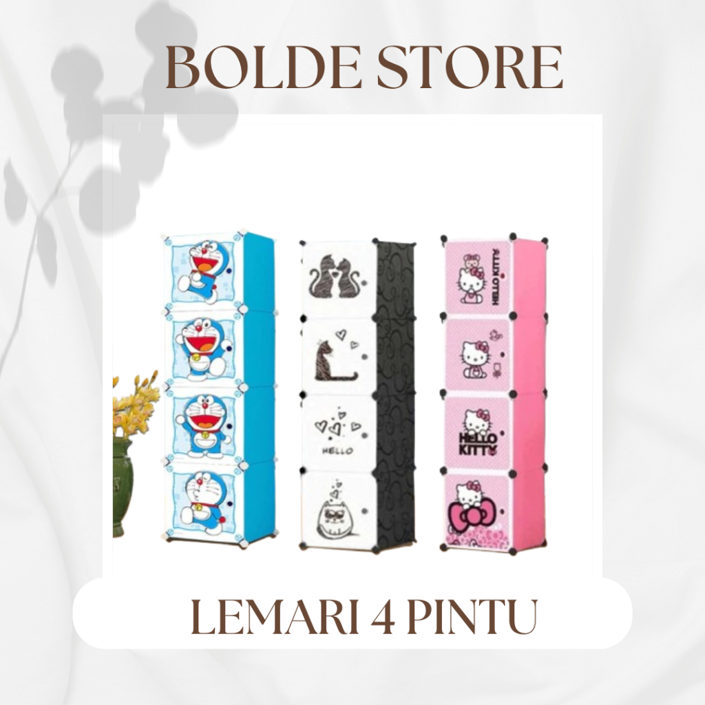 Lemari Baju Plastik Karakter 4 Susun Doraemon Hello Kitty/ Rak Portable/ Aesthetic
